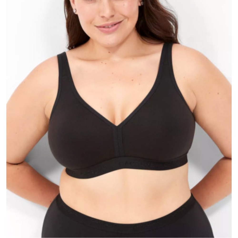 Cacique Black Full Coverage Bra 44C Unlined Wire Free Comfort Wide‎ Strap